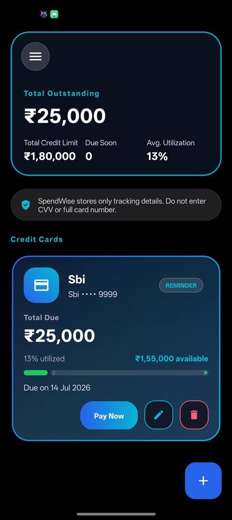 Credit card tracking with utilization and due dates