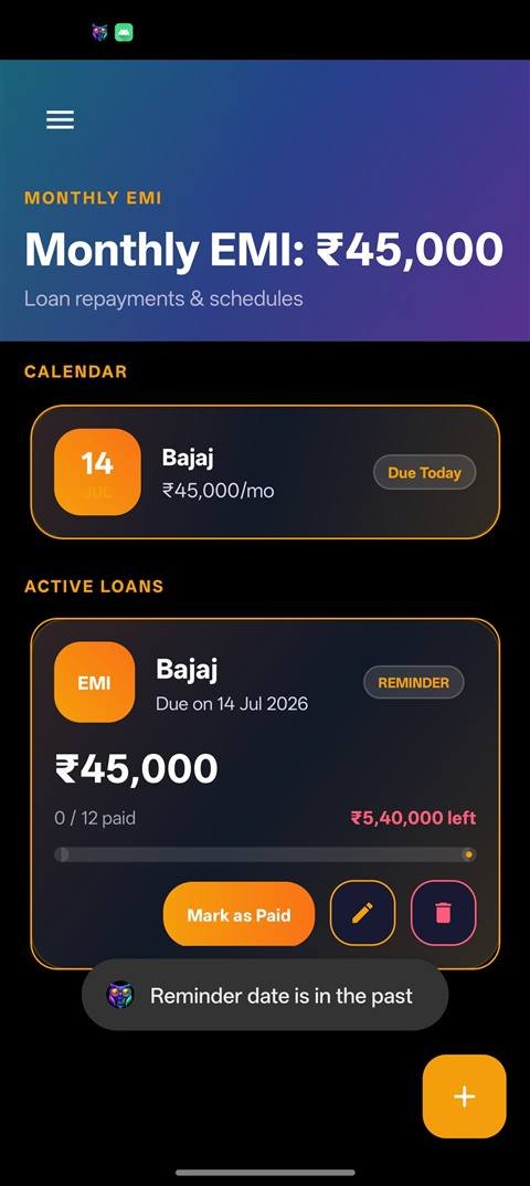 EMI tracker with loan calendar and reminders