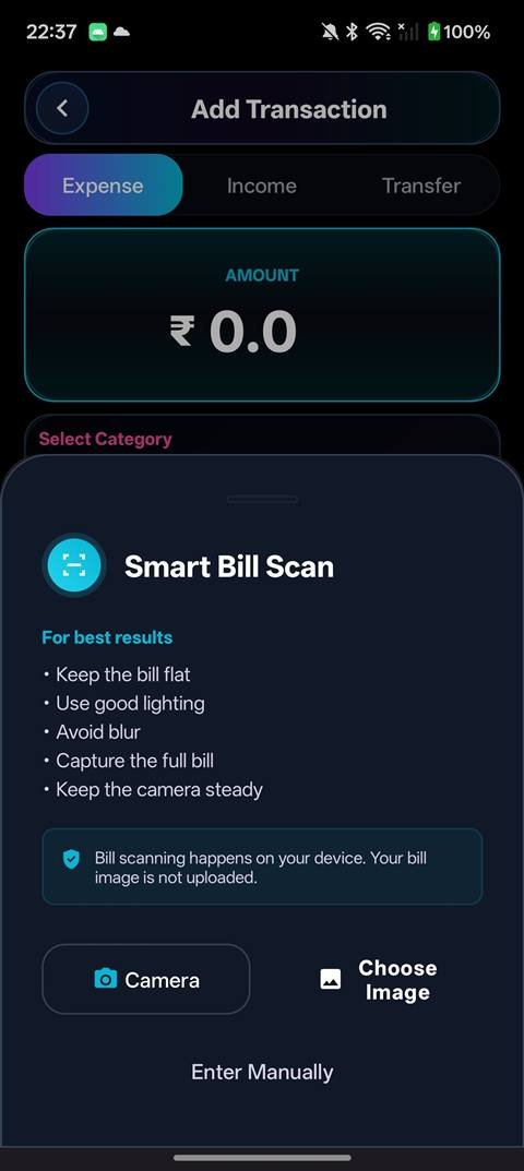 Smart Bill Scan — scan receipts with the camera