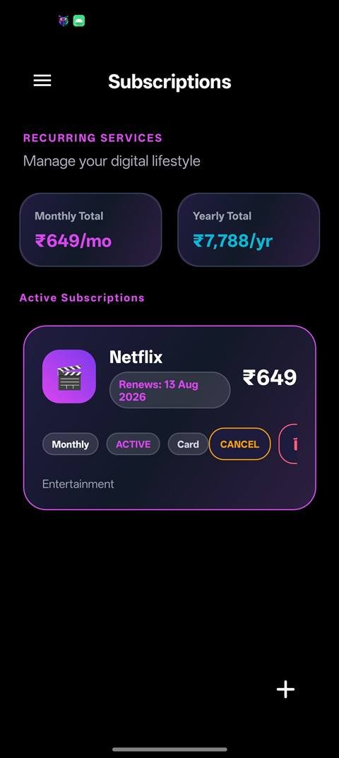 Subscription manager with monthly and yearly totals