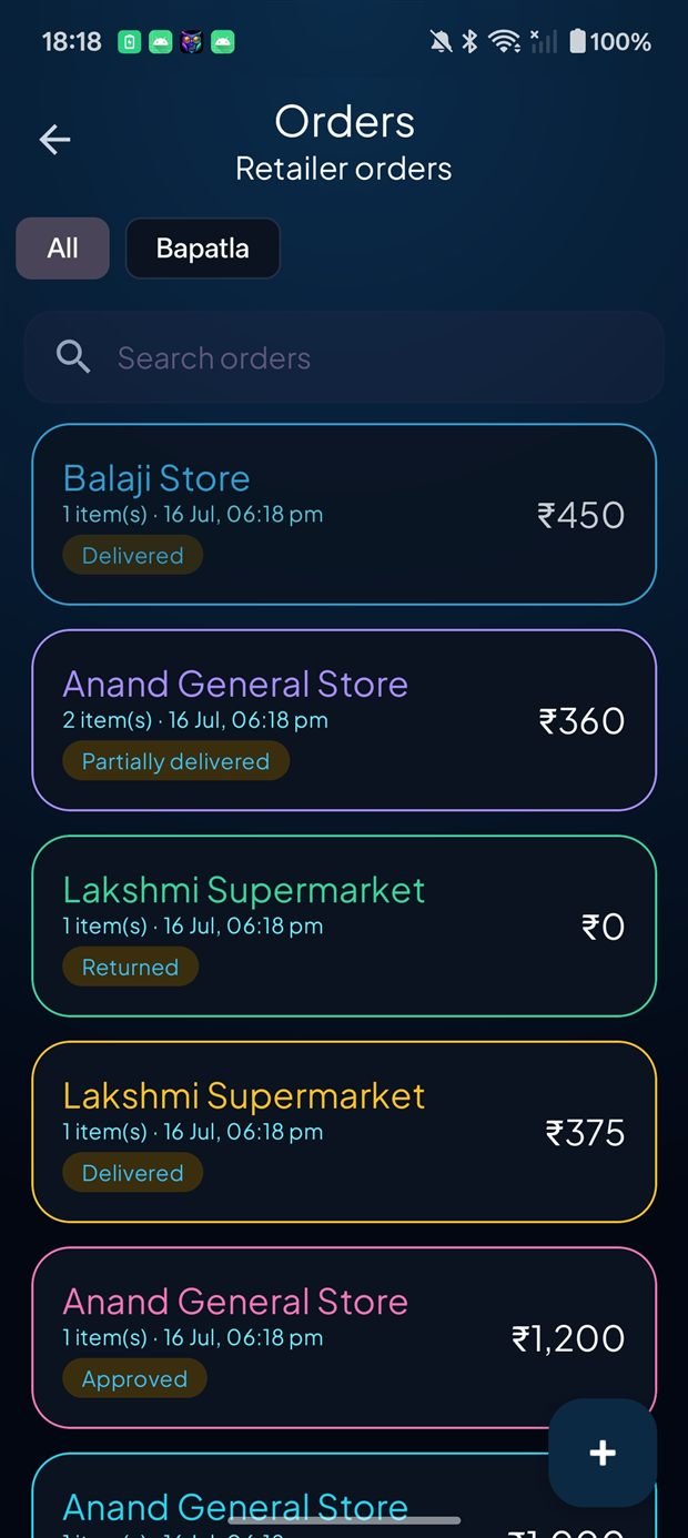 Retailer orders with live status and amounts
