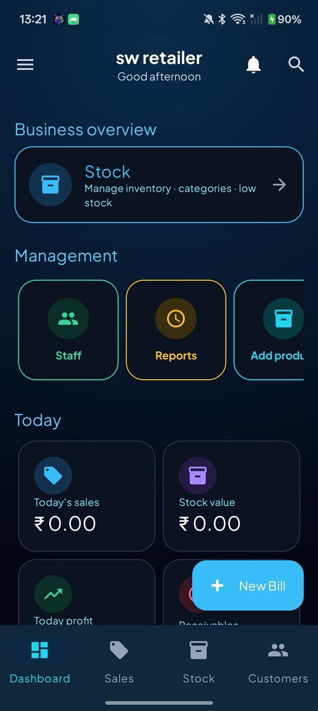 Business overview and management — stock, staff, reports, add product