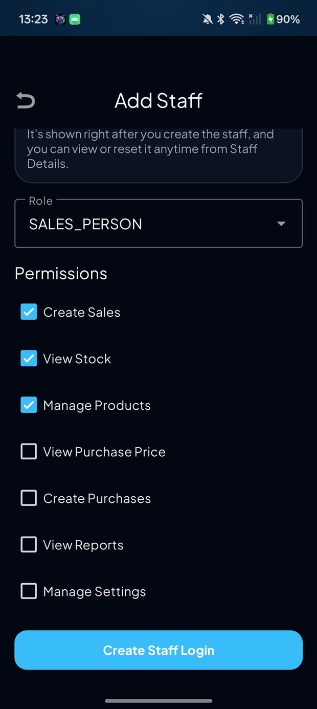 Add staff with role and permissions